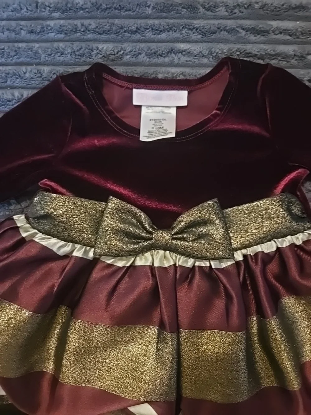 Bonnie Baby Burgundy, Gold and Cream Striped Holiday Dress